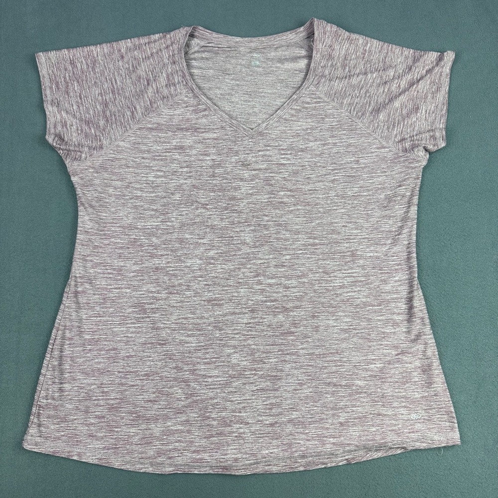 Leg3nd Womens 1X Purple Space Dye V-Neck Activewear Short Sleeve T-Shirt